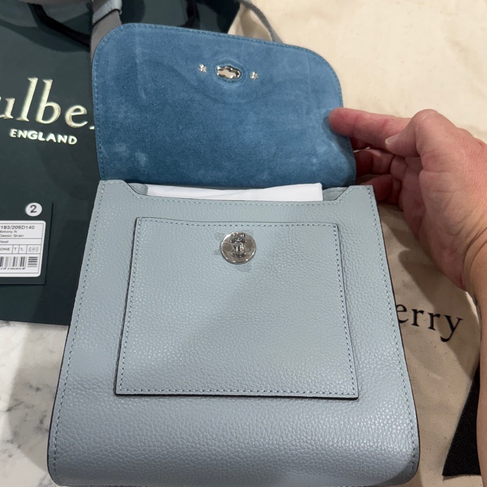 Mulberry Small Antony Powder Blue/grey Leather Crossbody Bag brand new. - Picture 8 of 10
